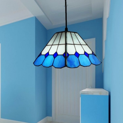 Glass Grid Craftsman Pendant Light 1 Light Traditional Pendant Light in Blue for Dining Room