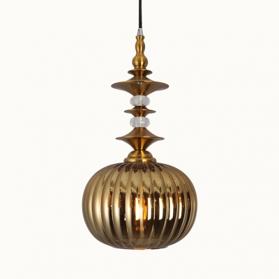 Glass Melon Shape Pendant Light Living Room 1 Light Modern Hanging Light in Copper/Chrome/Gold