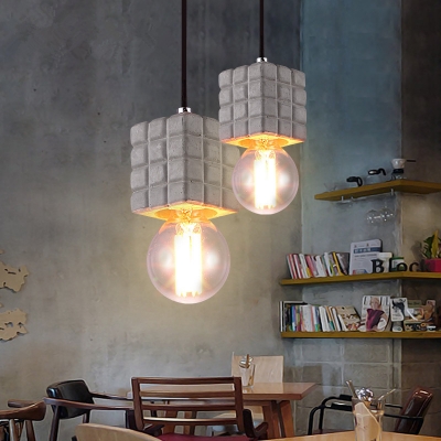 Glass Orb Suspension Light with Rubik's Cube 1 Light Industrial Hanging Light in Gray for Bar