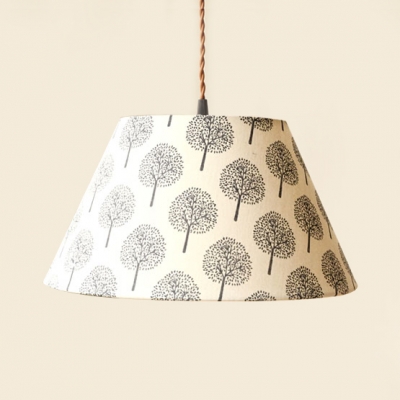 Gray/White Tapered Shade Pendant Light with Tree Modern Fabric LED Ceiling Light for Restaurant