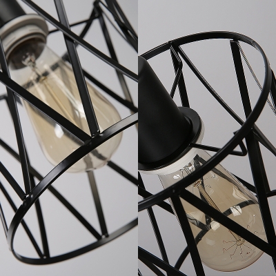 Black Wire Frame Pendant Light Three Lights Industrial Iron Hanging Light for Dining Room