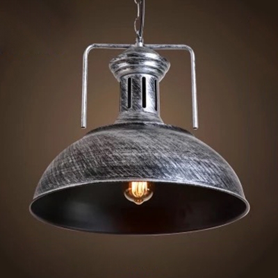 Industrial Dome Pendant Light 1 Light Metal Hanging Light in Bronze/Silver for Kitchen