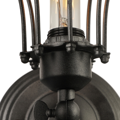 Industrial Style Antique Black Mini Sconce Wall Light with Wire Cage