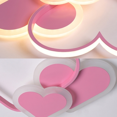 Kindergarten Heart Shape LED Flush Light Metal Cute Pink/White Ceiling Light in Warm/White