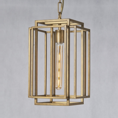 Kitchen Stair Rectangle Cage Pendant Light Metal 1 Light Industrial Ceiling Light