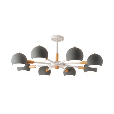 Living Room Globe Suspension Light Metal 8 Lights Nordic Style Macaron White/Gray/Khaki Chandelier