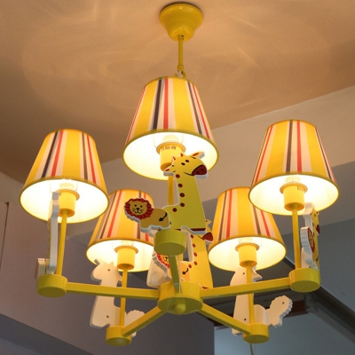 Lovely Animal Hanging Light with Tapered Shade Metal Yellow LED Chandelier for Amusement Park