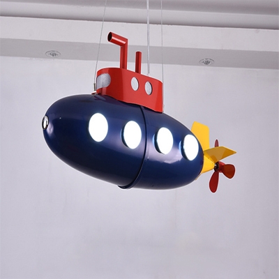 Lovely Cartoon Submarine Suspension Light Metal Dark Blue LED Hanging Lamp for Boy Shop
