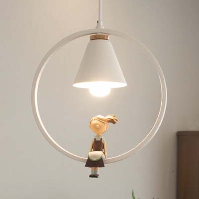 Metal Conical Pendant Light with Little Boy/Girl Study Room 1 Light Contemporary Ceiling Pendant in White