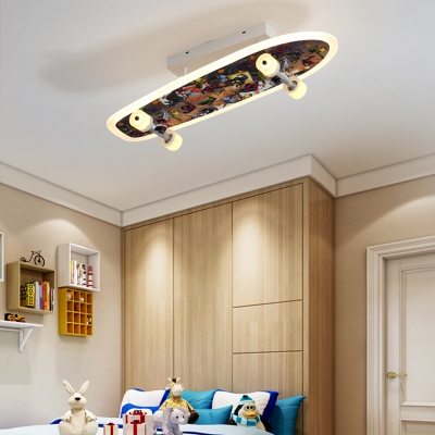 Metal Skateboard LED Semi Flush Mount Light Modern Multi-Color Ceiling Lamp in Stepless Dimming for Boys Bedroom