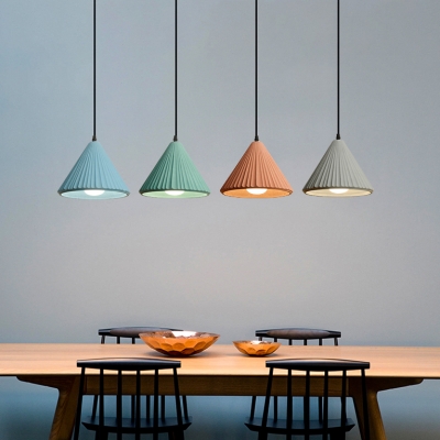 Modern Candy Colored Pendant Light Conical Shade Single Head Cement Hanging Lamp for Dining Table