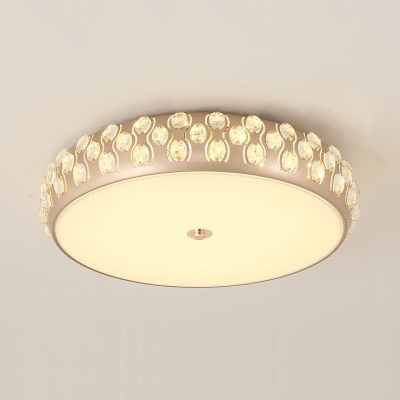 Modern Drum LED Flush Mount Light Acrylic Third Gear Ceiling Light with Crystal Decoration for Study Room