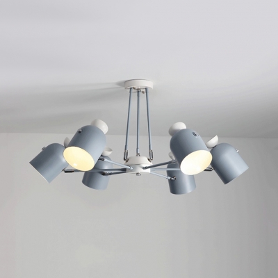 Modern Gray/Green/White Chandelier Rotatable Cup Shade 6 Lights Metal Hanging Light for Living Room