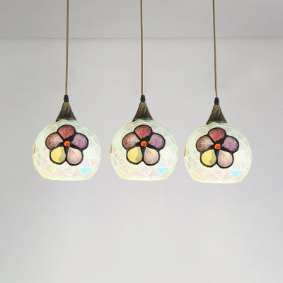 Modern White Pendant Light Sphere Shade 3 Lights Glass Hanging Light with Flower for Living Room