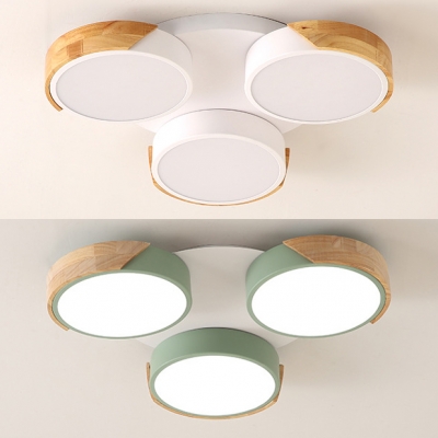 Nordic Style Round Ceiling Mount Light Acrylic 3 Heads Green/White LED Flush Mount Light for Child Bedroom