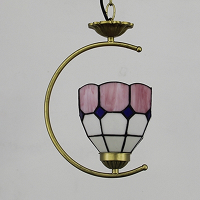 Restaurant Lattice Dome Pendant Light Glass 1 Head Tiffany Vintage Brass Suspension Light
