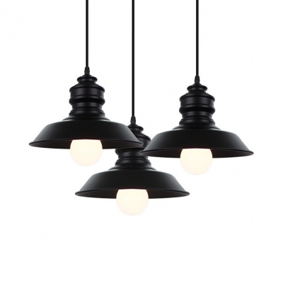 Simple Style Barn Shade Hanging Lamp 3 Lights Metal Ceiling Light in Black for Restaurant