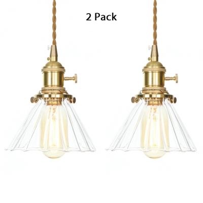 Simple Style Height Adjustable Pendant Light 1/2 Pack Cone 1 Light Clear Fluted Glass Ceiling Light for Kitchen