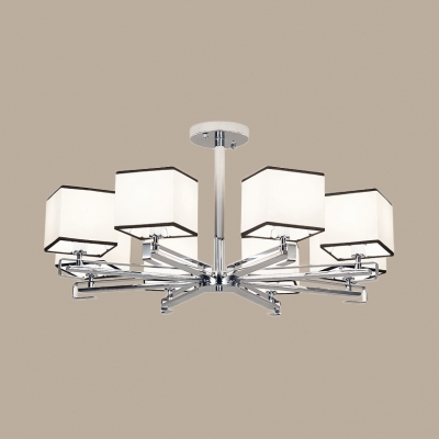 Study Room Square Shade Semi Ceiling Mount Light Metal 3/6/8 Lights Simple Style Chrome Ceiling Lamp