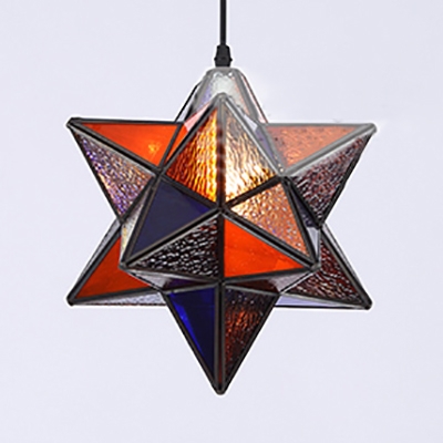 Tiffany Style Pendant Light Star Shade 1 Light Dimple/Stained Glass Ceiling Light for Bedroom