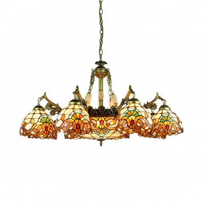 Tiffany Style Rustic Suspension Light Stained Glass 9/11 Lights Chandelier for Living Room