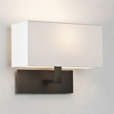 Traditional Rectangle LED Wall Lamp Fabric 2 Lights White Sconce Light for Living Room Kitchen