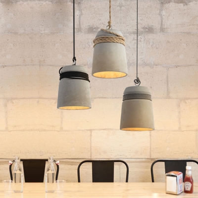 Vintage Bucket Shape Hanging Light 1 Light Cement Ceiling Lamp in Gray for Restaurant Cafe