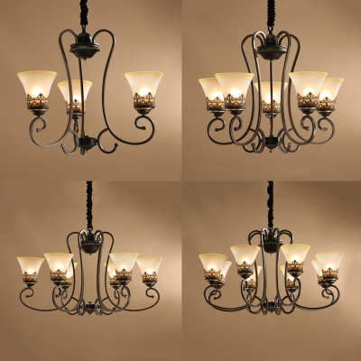 Vintage Style Bell Shade Chandelier 3/5/6/8 Lights Frosted Glass Hanging Light for Foyer Bathroom