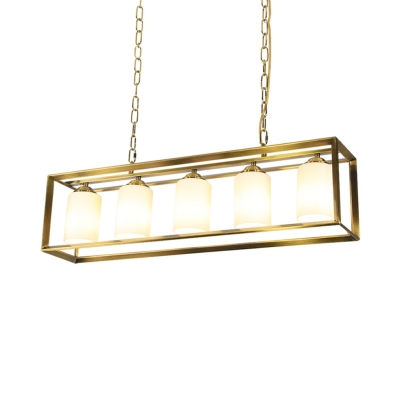 Vintage Style Black/Brass Ceiling Pendant Rectangle 5/6 Lights Metal Glass Island Lamp for Bar