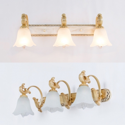 Vintage Style Flower Engraved Wall Sconce 1/2/3 Lights Opal Glass Vanity Lighting for Mirror