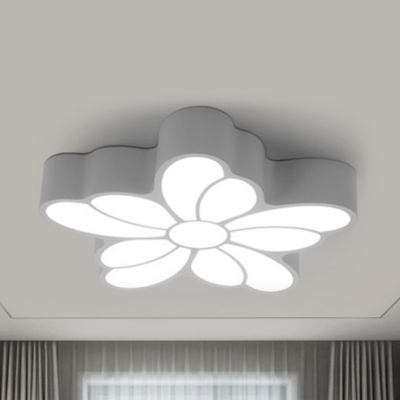 White Flower LED Flush Mount Light Romantic Metal Third Gear/White Lighting Ceiling Fixture for Girl Bedroom