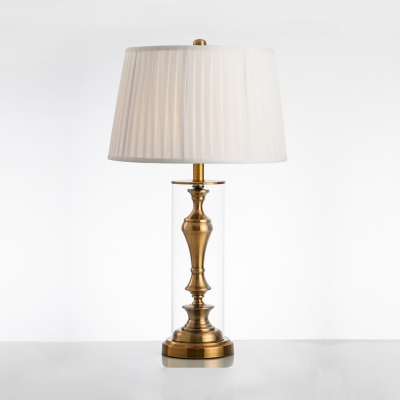 White Fold Drum Desk Light 1 Light Traditional Fabric Metal Desk Lamp for Bedside Table
