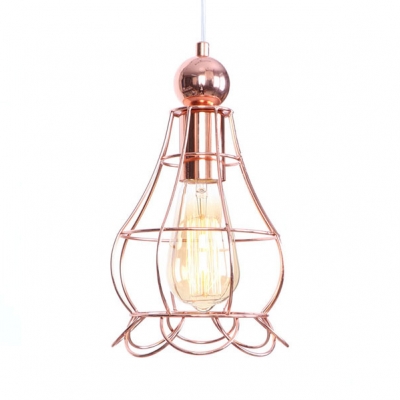 Wire Frame Pendant Lamp with Adjustable Cord Dining Room 1 Light Rustic Ceiling Light in Rose Gold
