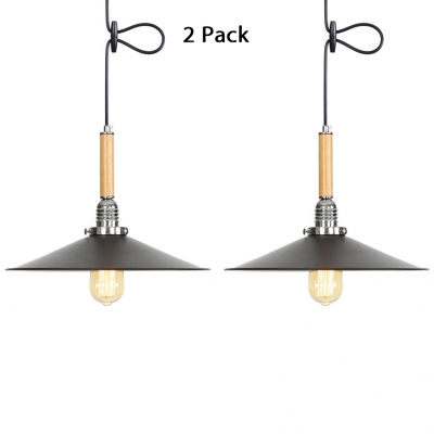 1/2 Pack Cone Kitchen Hanging Light Metal 1 Light Industrial Pendant Lamp with Adjustable Cord in Black