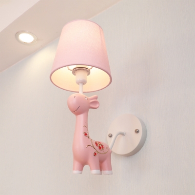 1 Light Bloom Giraffe Wall Light Animal Resin LED Sconce Light in Blue/Pink for Child Bedroom