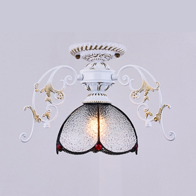 1 Light Bowl Shade Ceiling Lamp Tiffany Style Glass Flush Mount Light for Restaurant Bar