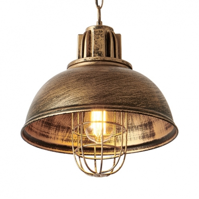 1 Light Domed Pendant Light Industrial Metal Ceiling Pendant in Aged Brass for Factory Shop