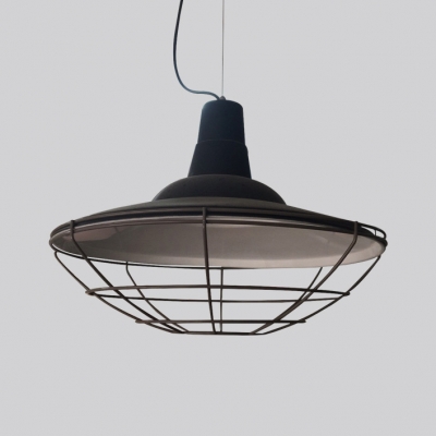 1 Light Double Bubble Pendant Light with Cage Vintage Metal Hanging Lamp in Black for Balcony