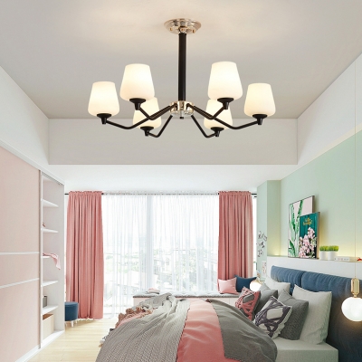 3/6/8/10 Lights Bud Shade Chandelier Simple Style Frosted Glass Ceiling Fixture in White for Bedroom