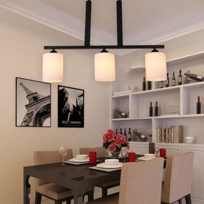 3 Lights Cylinder Island Fixture Simple Style Frosted Glass Pendant Light in White for Kitchen