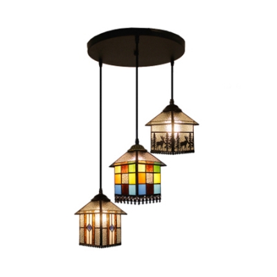 3 Lights House/Mix Ceiling Pendant Tiffany Stylish Stained Glass Hanging Light for Cloth Shop