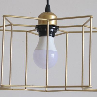 3 Lights Wire Frame Island Lighting Industrial Metal Hanging Light in Gold for Dining Room