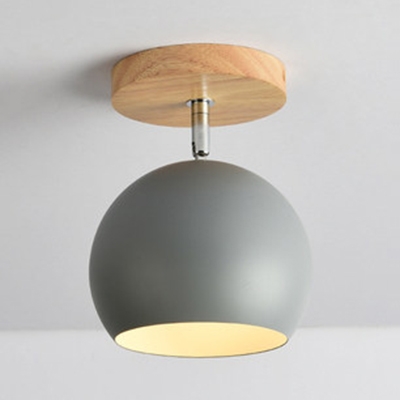 1 Light Globe Semi Flush Mount Light Modern Metal Ceiling Light in Black/Gray/White for Bedroom