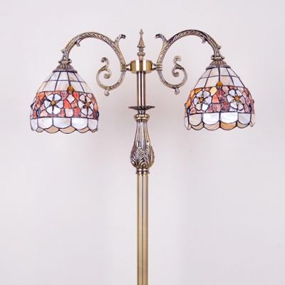 Shell Camellia/Desert Rose Floor Lamp 2 Heads Tiffany Vintage Floor Light for Dining Room