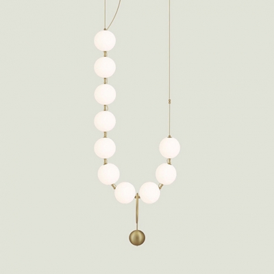 Opal Glass Necklace Shaped Chandelier 10 Lights Creative Pendant Lamp in White for Restaurant
