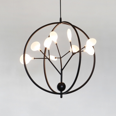 Creative Black/Gold Chandelier with Plant Shape 9 Lights Metal Pendant Light for Kitchen