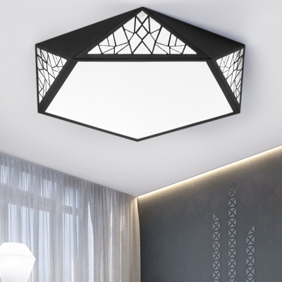 Hollow Pentagon Bedroom Ceiling Lamp Acrylic Contemporary Warm/White Lighting LED Flush Ceiling Light in Black/White