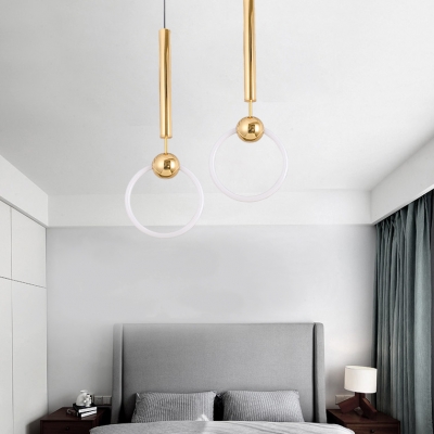 Bedroom Kitchen Ring Pendant Light Metal Nordic Stylish Blue/Gray/Gold/Rose Gold Ceiling Light with Warm/White Lighting