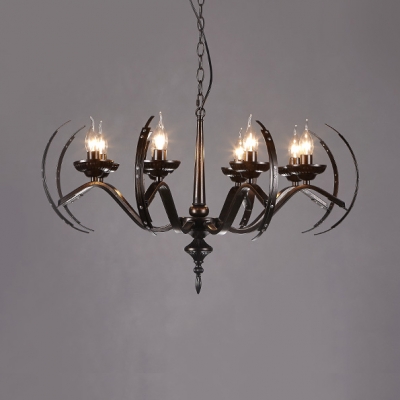 8 Lights Fake Candle Chandelier Rustic Style Metal Hanging Light for Dining Room KTV
