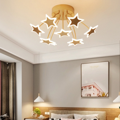 9/12 Heads Star LED Semi Ceiling Mount Light Modern Metal Ceiling Lamp in Warm/White for Living Room